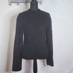Warm & Cozy by Poof Black Long Sleeve Cropped Cotton Acrylic Fuzzy Sweater Sz L